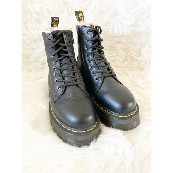 DR MARTENS Jadon Faux Fur Black Platform Leather Combat Boots 7 - Picture 4 of 11